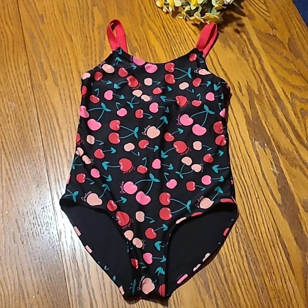 Justice Cherry Print One Piece Swimsuit - Size 12
